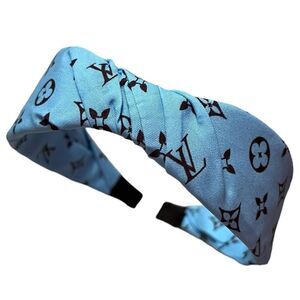 Designer Inspired Upcycled Monogram Blue Headband